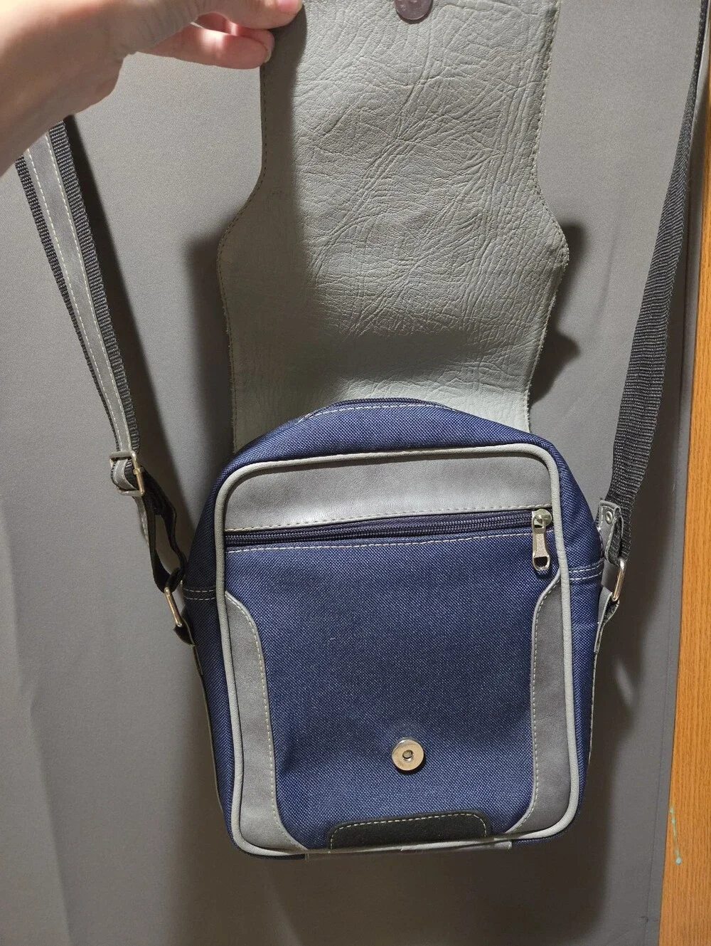 Timberland Navy and Gray Leather-Accent Messenger Crossbody